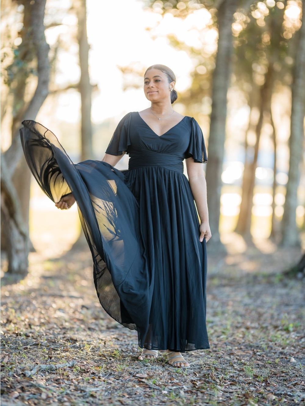 Elegant Black V-Neck Maxi Dress - Women's Formal Gown